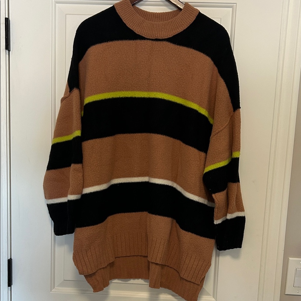 Free People Black and Brown Striped Sweater